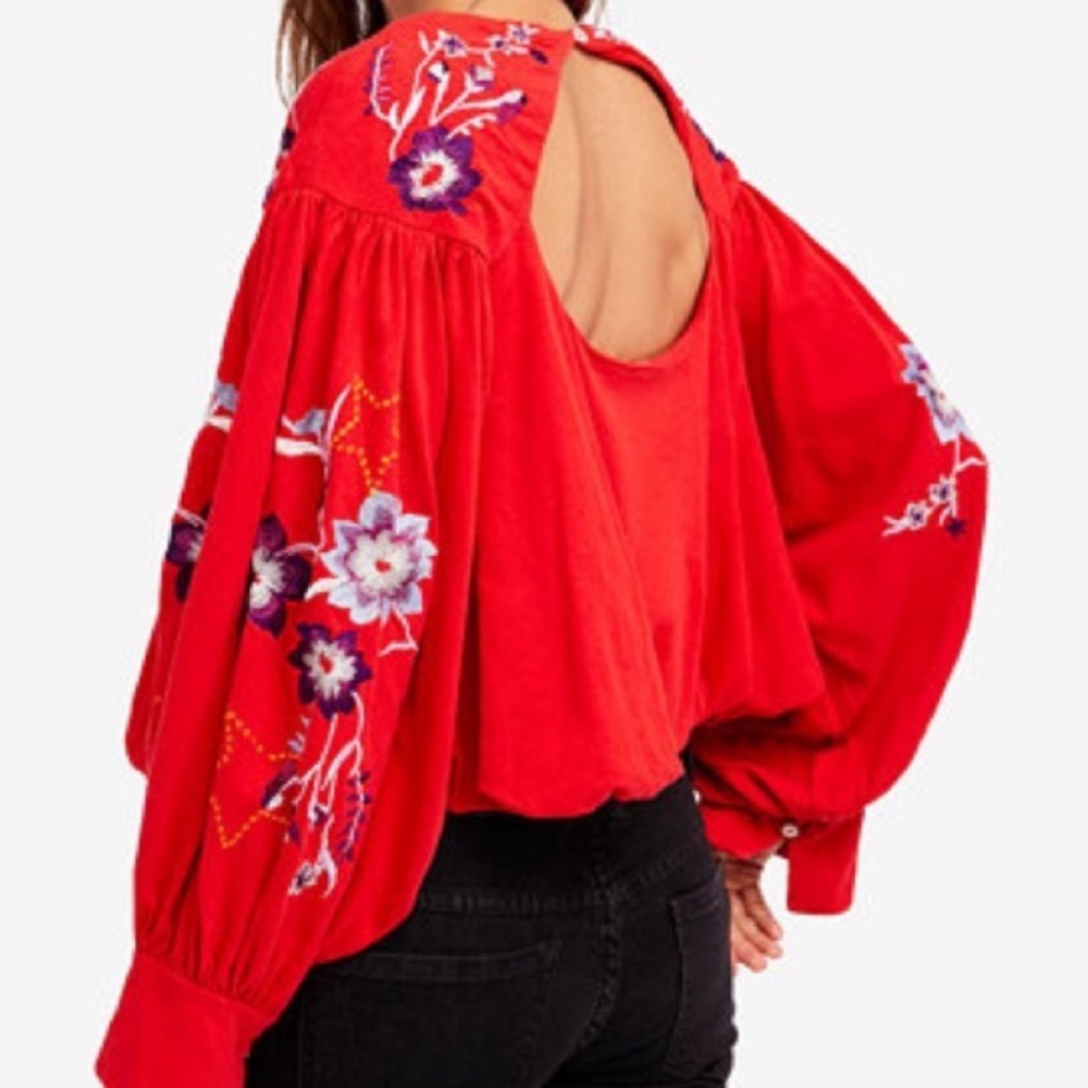 Free People Red Boho Long-sleeve shirt